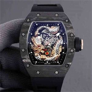 RichadsMlers Montre suisse ZF Factory Tourbillon Mouvement automatique Luxe Date Montre-bracelet de luxe Milles Wine Barrel R RM5703 Série Entièrement en fibre de carbone Bande Mens0PZJ