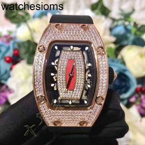 Richamill Swiss ZF Factory montre des montres de luxe mécaniques Wristwatch Wine Barrel RMS007 Série 2824 Automatique Rose Full Rose Diamond Ruban pour femmes