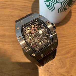 Richamill Watch -datum Zwitserse wijnvat chronograaf automatisch mechanisch holle kalender titanium staal kas heren horloge