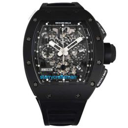 Richamills Luxe horloges Mechanische chronograaf Mills RM011 negro Fantasma PVD cer a mica carbon goma reloj st7h