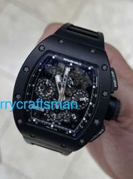 Richamills Luxury Montres Chronograph Mills Mills RM011 Black Phantom PVD Ceramic Carbon Rubber Watch STNQ