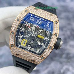 Richamills Relojes RM Tourbillon Wallwatch Richamills RM030 Diamante original Material de oro de rosa de 18k Hollow Out Diseño Calendario Mechan automático