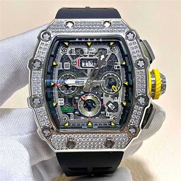 Richar Relojes de lujo Milles de diamantes con incrustaciones mecánicas para hombre Movimiento Rm completamente automático En forma de barril Tourbillon Star