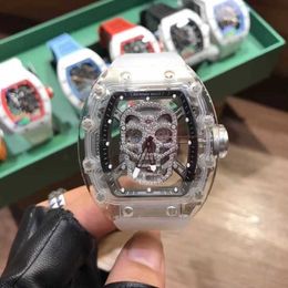 Richar Milles Uhr, Schweizer Automatikuhren, Milles, transparent, mit Diamanten eingelegt, für Herren, voll mechanisch, Totenkopf, Persönlichkeit, modischer Ausschnitt