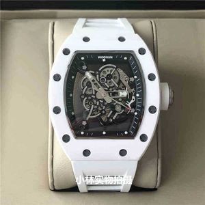 Richard's Mille Mechanisch Cool Polshorloges Rakish Tv Factory Rm055 Koolstofvezel Heren Wit Keramisch Wijnvat Persoonlijkheid Grote wijzerplaat Nieuwe luxe stijl