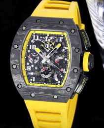Richard's Mille Watch Mechanics Luxury Mens Zy Mens Tamaño 40x50x16mm Rm11-03 Rm011 con movimiento de máquina de sincronización 7750 completamente automático Ntpt Fibra de carbono