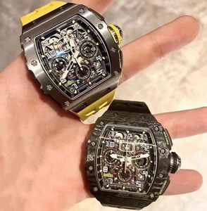 Richard's Montres Montre-Bracelet Designer Tendance Professionnel Milles Machines Automatiques Fibre de Carbone Titane Acier Montre Creux Timing Rm011 Étanche 0