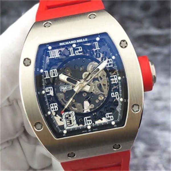 RichardMiler Relojes de lujo Reloj de pulsera para hombre con cuerda automática Richardmill RM010 Reloj para hombre Oro blanco de 18 quilates Esfera hueca Fecha 39x48 mm Reloj mecánico automático