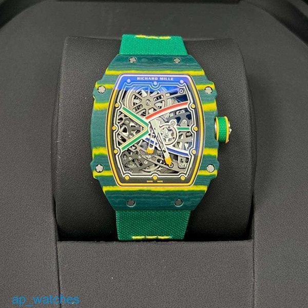 RichardMill RM67-02 Relojes Reloj mecánico súper liviano Reloj de lujo automático Green Track FUN HDLW