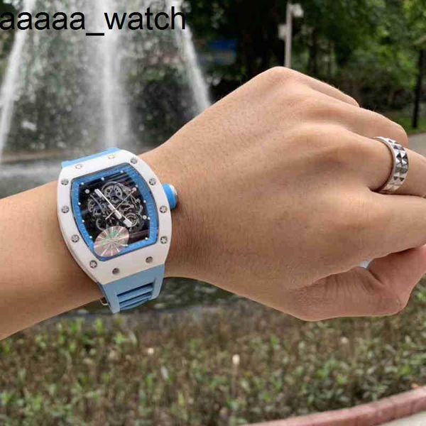 Richardmill Watch Business Leisure Automatic Mechanical Sky Blue All Ceramic Hollow Out Personalized Tide Fashion