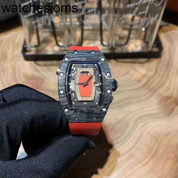 Richardmill Watch Fecha de trabajo mecánico de lujo Comercio de negocios RMS037 Dimensión de soldadura de carbono automático Cape de labios rojos para mujeres