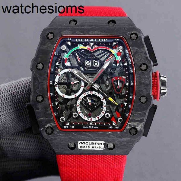 Richardmill Watch Mens Designer Movement Automatic Luxury Red Devil Black Technology Carbon Fiber Wine Barrel Mult