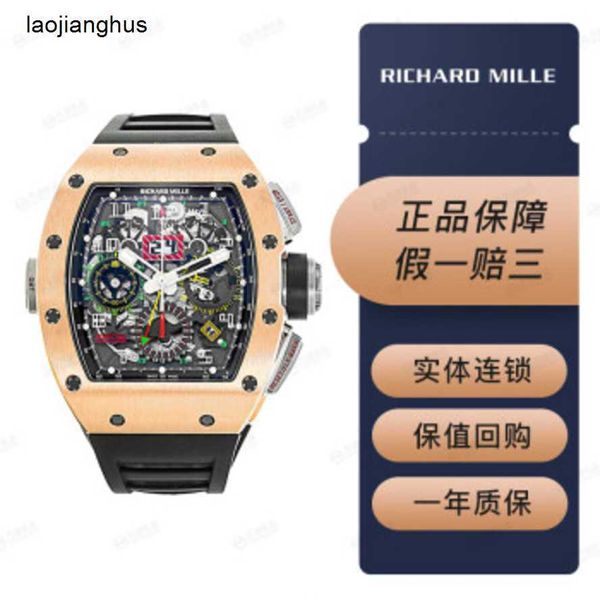 Richardmill Reloj Relojes automáticos suizos Richar Miller Rm1102 Mens 18k Oro rosa Calendario Mes de tiempo Zona doble Mecánico Famoso Juego completo de lujo