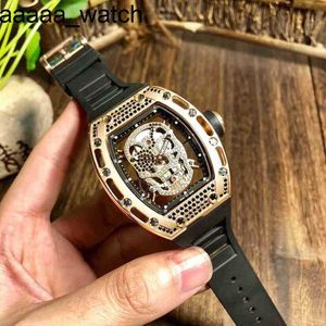 Richardmill Watch Polshorwatch Luxe ontwerper RMS5201 Chao Skull Hollowed Fully Automatic Men's Mechanical with Diamond Studded