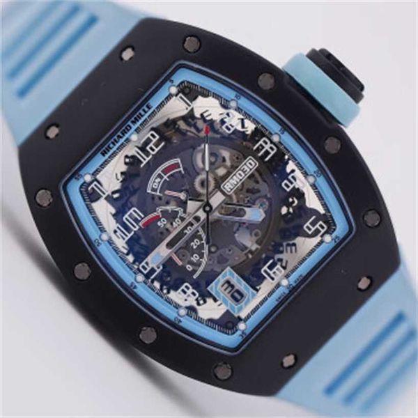 Richardmill Montres-bracelets à remontage automatique avec chronographe Flyback Richardmill RM030 Argentin Bleu Noir Carbone Creux Date Stockage Dynamique Montre Homme WNYTK