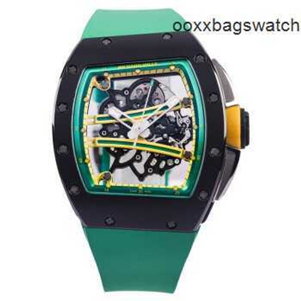 Richardmill Relojes de pulsera Richardmill Reloj mecánico manual para hombres 5023x427 mm Reloj para hombres RM61-01 Pista verde Cerámica negra Grado 5 Titanio Tornillo estriado HBK8