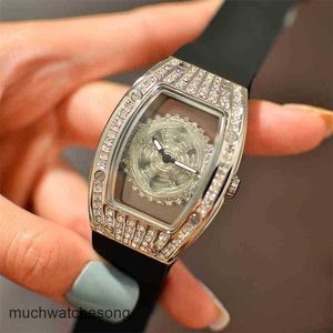 Richardmills Luxe polshorloges Automatische chronograaf Zwitserse technologie Uitgehold Mode Decoratie Getijde Diamant Siliconen Wijnvat Vrije tijd Dames