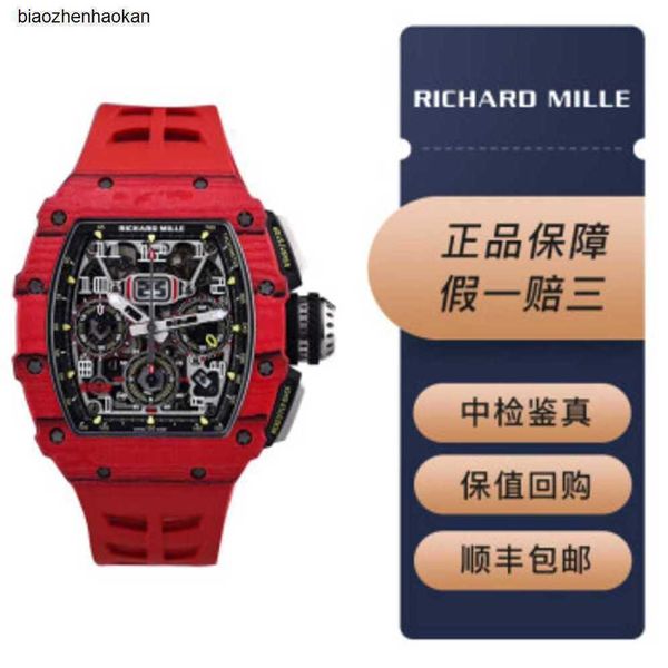 Richardmills Reloj Relojes automáticos mecánicos suizos Richarmillssr Rm 1103 Ntpt Red Devil Serie para hombre Fibra de carbono con tarjeta de seguridad