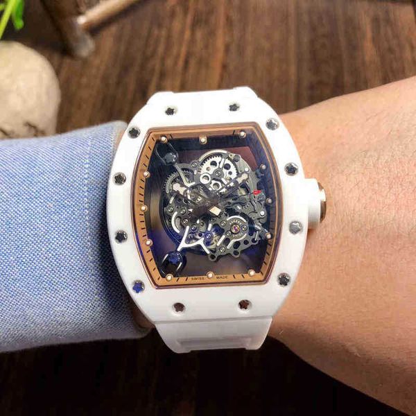 Richards Relojes Clean factory Rakish Mechanical Cool Doll Tv Factory Rm055 Cerámica blanca para hombre Cinta luminosa ahuecada Movimiento suizo impermeable personalizado