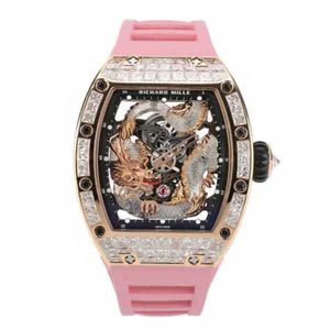 Richarmill Montre Mouvement Mécanique Automatique Montres Montres Suisses Rm5703 Original Diamant Or Rose Cristal Dragon Édition Limitée Loisirs Sp WN-NGUF