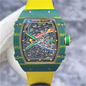 Reloj Richarmill Relojes para hombres y mujeres Serie Relojes de pulsera RM67-02 Verde Rojo Azul Pista Verde Fibra de carbono Reloj mecánico automático para hombres WN-HE7H