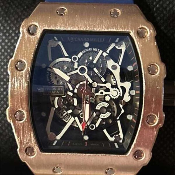 Reloj Richarmill relojes de pulsera mecánicos automáticos suizos serie para hombre correa de reloj de caucho azul y Metal dorado rosa WN-EF37