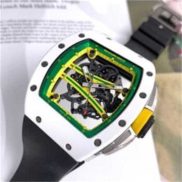 Richarmill Reloj Tourbillon Relojes de pulsera mecánicos automáticos Relojes suizos para mujer RM6101 Cerámica blanca Pista verde Edición limitada Moda para hombre y Lei WN-B2QO