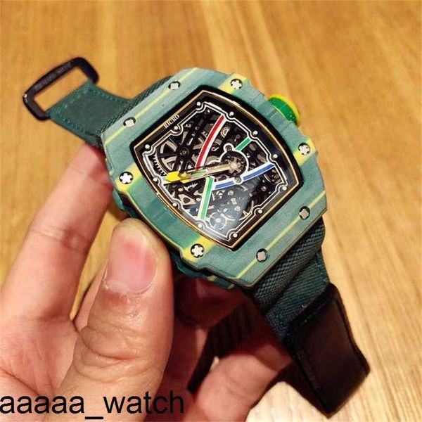 RicharMill Relojes Moda Reloj de lujo de alta gama para hombre Centímetros de fibra de carbono en nailon característico Mecánico elástico Fábrica suiza ZF