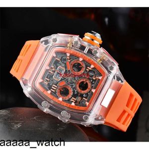 Richarmill regarde la mode de luxe à la mode Hot Luxury Sport Quartz Business Transparent Silicone Watch Man Calendar Wristwatch Date Models Brand de Swiss ZF Factory