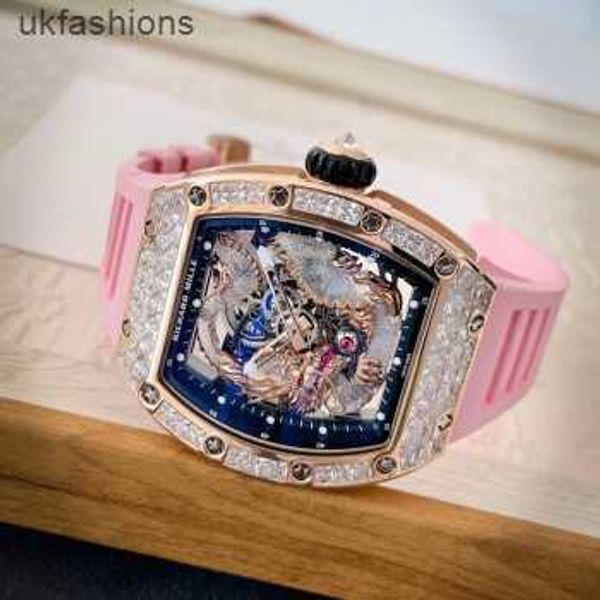 Richarmilles Relojes de pulsera mecánicos suizos RM para hombre RM57-03 Diamante original Oro rosa Cristal Dragón Edición limitada Ocio Deportes Maquinaria Mesa HB8W