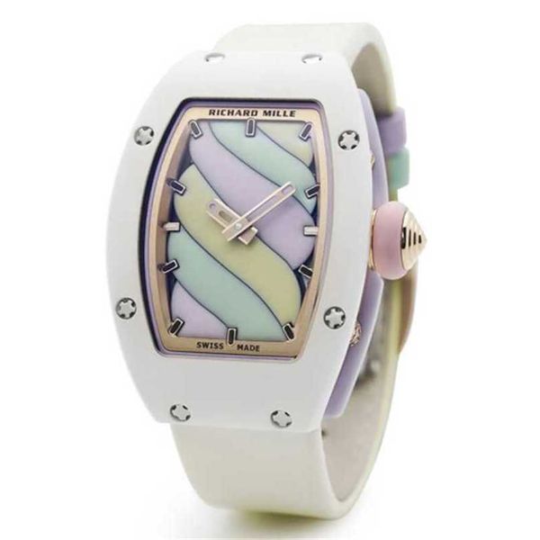 Reloj Richarmilles Relojes de pulsera deportivos automáticos Mecánico Hecho en Suiza para mujer RM 0703 Algodón de azúcar Hueco Cerámica Reloj mecánico automático para mujer UPSLCWN-7E29