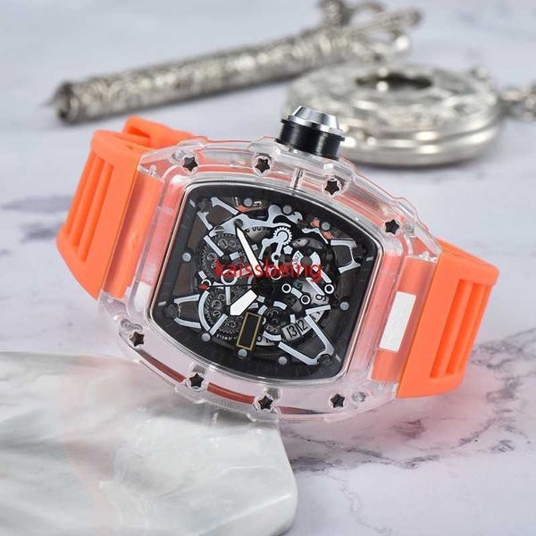 Richarmilles Relojes Moda 2023 Estilo de fondo transparente Reloj de diamantes Reloj superior Reloj automático de cuarzo para mujer Dz Reloj masculino Ley Cy