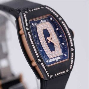 RichasMiers horloge Ys Top Clone Factory Watch Koolstofvezel Automatic Series Horloge RM07-01 Keramische kast uitgehold met rood dameshorloge XKRI DMC988RCKNEY