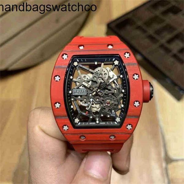 RichasMiers Reloj Ys Top Clone Factory Reloj Fibra de Carbono Reloj Automático Correa de Reloj Cerámica Impermeable Rm035 Rojo Carbono MenFJLI