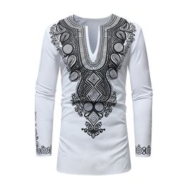 RICHE BAZIN Afrikaanse kleding Nieuwe Afrikaanse dashiki stijl nationale wind afdrukken V-hals lange mouw heren T-shirt Plus size309e