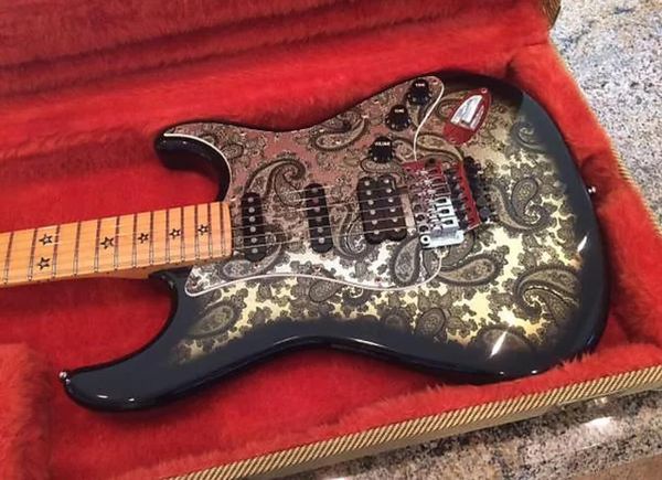 Richie Sambora Signature ST 1996 Black Paisley Guitare électrique, Floyd Rose Tremolo Bridge, Locking Nut, SSH Pickups, Star Fingerboard Inlay