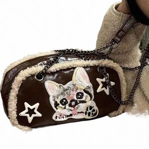 Richme Y2K Vintage Women Sacs Sacs 2024 Nouveau designer Kawaii Cat Patchwork Bolso Mujer Subculture Maillard Sacs de bodal B9K1 #