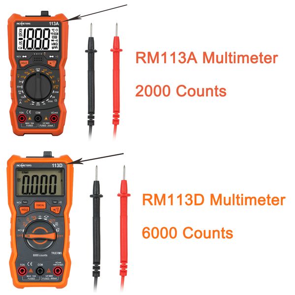 RichMeters RM113D NCV Digital Multímetro 6000 Conteos Auto Rango de voltaje de AC/CC Temperatura de medidor de retroceso del medidor