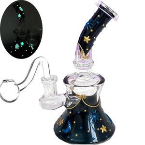 6,3 pouces brillent dans le noir Bongs narguilés petites plates-formes pétrolières fumer des conduites d'eau en verre Base de bécher Dab plate-forme Cigarette