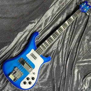 Guitare basse électrique bleue 4003, 4 cordes, matériel chromé, un corps de cou, bonne liaison, double sortie, Ric chine
