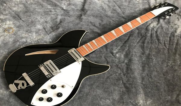 Ricken Semihollow Body Guitar Guitar Fingeroard Pear Building White Chrome Hardware Color Black3178350
