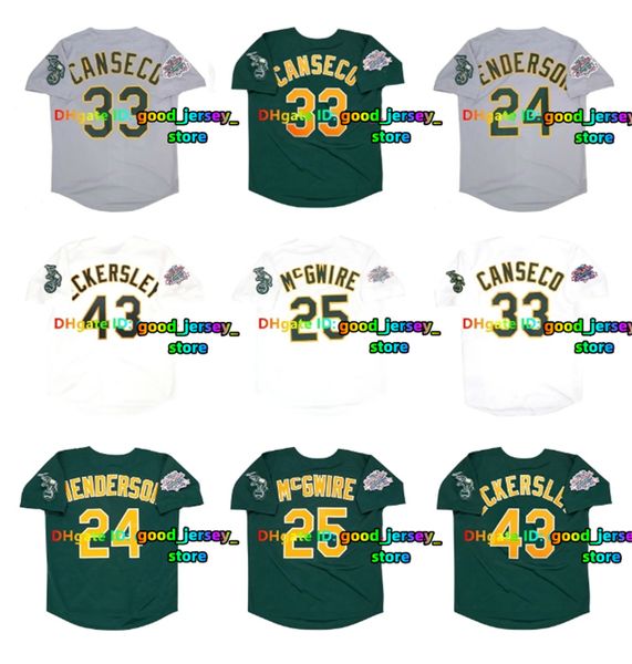 Rickey Henderson Throwback Baseball Jersey As 1989 1990 World Series Mark 25 McGwire Jose Canseco Jason Giambi Reggie Jackson Vida Blue Eckersley Green Size S-4xl