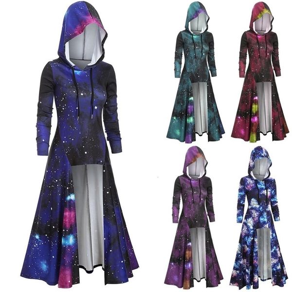 RICORIT Mode À Capuche Étoilé Galaxy Automne Hiver Cape Femmes Maxi À Manches Longues Robe Vêtements Gothique Punk Avec Plus La Taille 201008