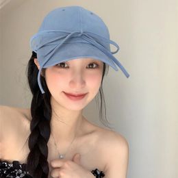 Ricygvm Mujeres coreanas Gat de béisbol Sweet Bow Girl Sombreros Duckbill Hats Algodón de algodón sólido Sun Shade Peaked Peaked Y2K Sun Visors 240419