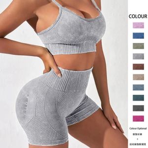 Ensemble de sport sans couture lavé sans couture pour femmes 2 pièces deux pièces haut court soutien-gorge short tenue d'entraînement tenue de sport vêtements de sport ensembles de yoga de remise en forme 240304