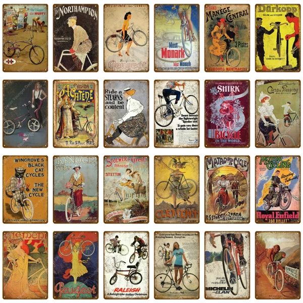 Ride Bicycle Metal Painting Motor Cycling Riding Bike Vintage Affiche Bar Pub Club Home Room Decor Wall Autocollant Plaque 20CMX30CM WOO