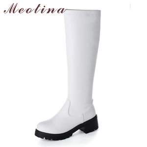 Riding Boots Dames Schoenen Platform Hoge Hak Lange Ronde Teen Chunky Hakken Knie-High Lady Winter White Size 44 210517