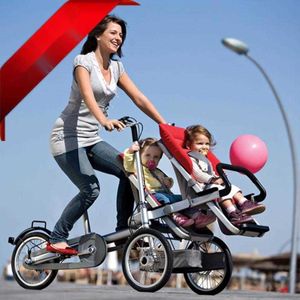 Équitation Assis Enfant Mère Bébé Parent-Enfant Vélo, Portable et Pliable Haut Paysage Trois Roues Parenting Vélo Landau Poussette