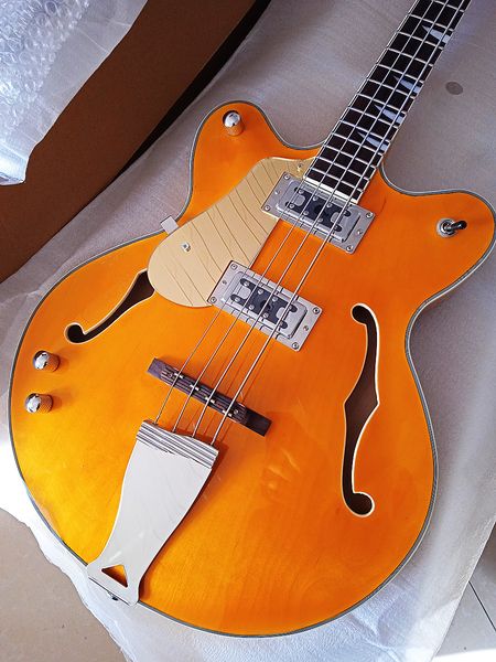 Bajo para diestros Guitarra eléctrica 4 cuerdas Vintage transparente Amarillo brillante Semi-Hollow Pastillas HH