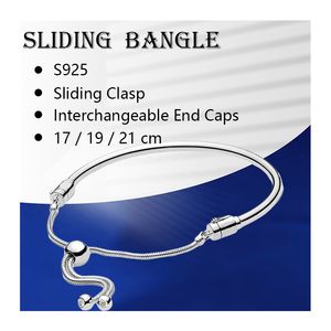 Stijve pols bedelarmbanden armbanden voor vrouwen fijne sieraden 925 sterling zilveren slangenketen glijdende sluiting uitwisselbare eindkap